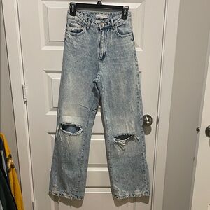Garage Light Blue Distressed Wide Leg Jeans
